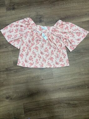 NWT Loft Pink Floral Off-Shoulder Flutter Sleeve Top Size Medium